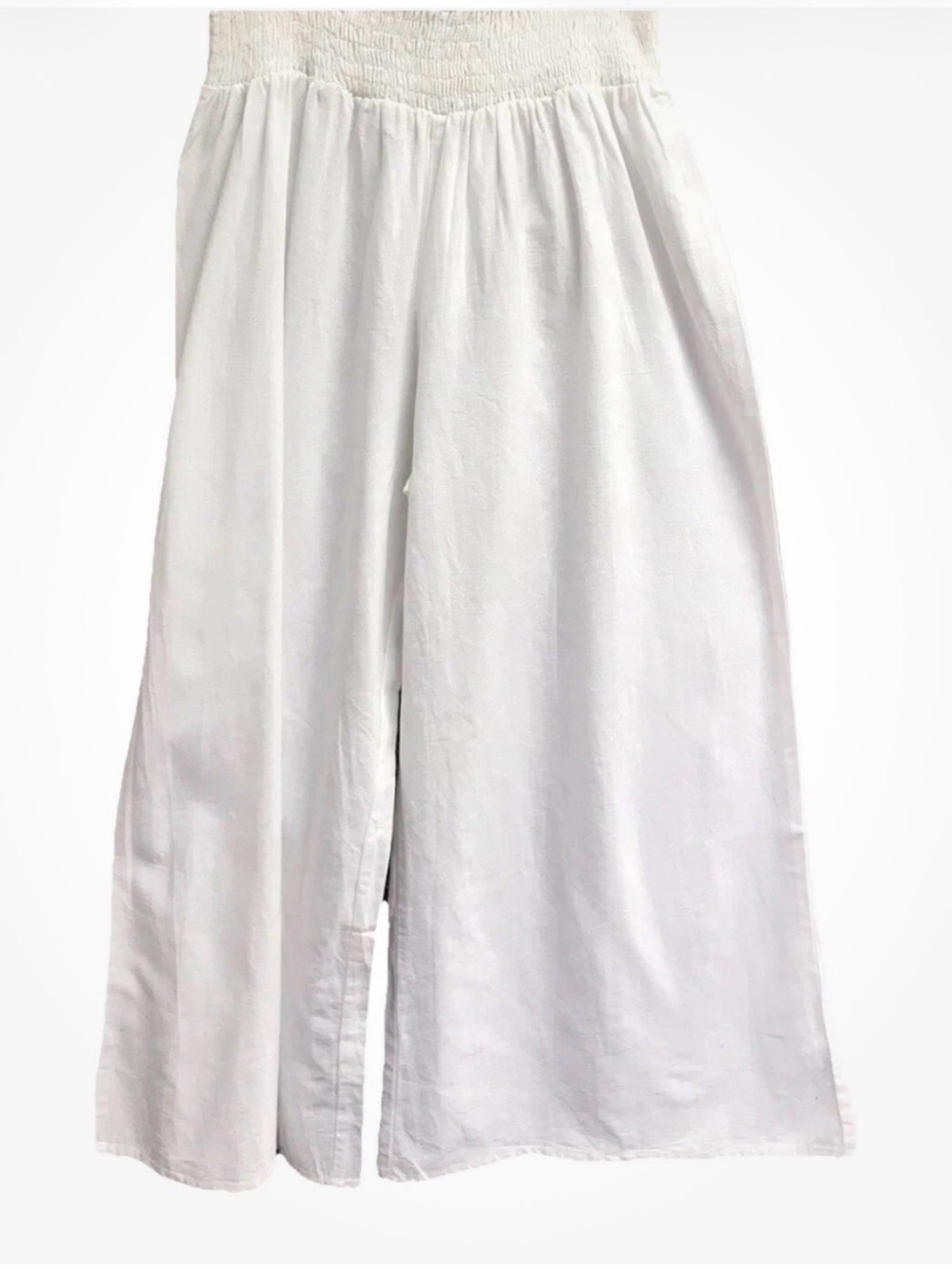 Wide Leg Pants Cotton Linen Blend White/Cream Women SZ Small Beach Brunch Pocket